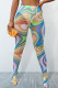 Green Sexy Print Patchwork See-through Skinny High Waist Pencil Full Print Bottoms
