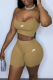 Khaki Casual Print Patchwork Spaghetti Strap Sleeveless Two Pieces