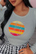 Grey Casual Sweet Print Patchwork O Neck Tops