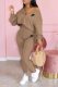 Khaki Casual Print Patchwork One Shoulder Long Sleeve Two Pieces
