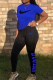 Blue Fashion Sportswear Print Basic O Neck Short Sleeve Two Pieces