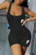 Black Casual Solid Patchwork U Neck Skinny Rompers