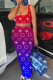 Red Sexy Print Patchwork Square Collar Sleeveless Two Pieces