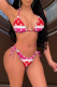 Red Sexy Print Patchwork Draw String Swimwears