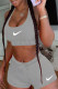 Grey Casual Sportswear Solid Embroidered U Neck Sleeveless Two Pieces