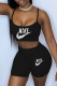 Black Sexy Print Patchwork Spaghetti Strap Sleeveless Two Pieces
