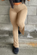 Khaki Casual Solid Slit Boot Cut High Waist Speaker Solid Color Bottoms