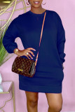 Red Casual Solid Patchwork O Neck Straight Dresses