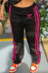 Rose Red Fashion Casual Print Patchwork Straight Bottoms