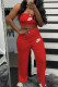 Red Fashion Casual Letter Print Backless Strapless Sleeveless Two Pieces