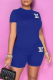 Blue Casual Print Patchwork O Neck Short Sleeve Two Pieces