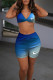 Blue Fashion Sexy Print Bandage Backless Swimwears Three-piece Set