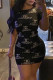 Black Fashion Casual Print Basic O Neck Short Sleeve Dress