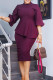 Brown Red Work Solid Patchwork Asymmetrical O Neck Three Quarter Two Pieces