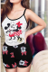 White Black Sexy Print Patchwork Spaghetti Strap Sleeveless Two Pieces