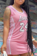 Pink Sportswear Print Patchwork O Neck Straight Dresses