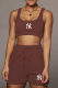 Coffee Casual Print Patchwork U Neck Sleeveless Two Pieces