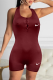 Burgundy Casual Print Backless Halter Skinny Rompers