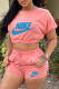 Pink Fashion Casual Print Patchwork O Neck Short Sleeve Two Pieces