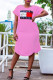 Pink Fashion Casual Print Basic O Neck Short Sleeve Dress
