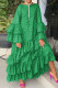 Green Fashion Casual Print Patchwork O Neck Long Sleeve Dresses