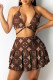Brown Fashion Sexy Print Backless Strap Design Halter Sleeveless Two Pieces