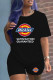 Black Fashion Sportswear Print Patchwork O Neck Short Sleeve Two Pieces