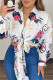 White Pink Fashion Casual Print Bandage V Neck Tops
