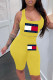 Yellow Casual Sportswear Print Patchwork U Neck Sleeveless Two Pieces