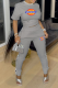 Grey Casual Print Patchwork O Neck Short Sleeve Two Pieces