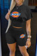 Black Casual Print Patchwork O Neck Short Sleeve Two Pieces