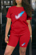 Red Casual Print Patchwork O Neck Short Sleeve Two Pieces