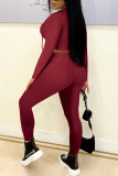 Pink Casual Solid Patchwork Frenulum Hooded Collar Long Sleeve Two Pieces