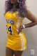 Yellow Sportswear Print Patchwork O Neck Straight Dresses