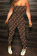 Brown Sexy Letter Print Patchwork Strapless Jumpsuits