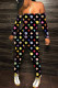 Black Sexy Print Patchwork Off the Shoulder Skinny Jumpsuits