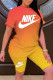Orange Yellow Fashion Casual Gradual Change Print Basic O Neck Short Sleeve Two Pieces