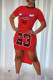 Red Fashion Casual Print Asymmetrical O Neck Short Sleeve Dress