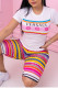 Pink Sportswear Print Patchwork O Neck Short Sleeve Two Pieces