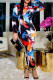 Colour Sexy Print Patchwork Half A Turtleneck One Step Skirt Dresses