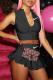 Black Casual Solid Patchwork Flounce V Neck Sleeveless Two Pieces