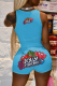 Blue Casual Print Patchwork O Neck Sleeveless Two Pieces