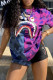 Purple Fashion Casual Print Patchwork O Neck Short Sleeve Two Pieces