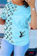 Sky Blue Fashion Casual Print Basic O Neck T-Shirts