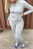 Grey Fashion Casual Solid Basic Hooded Collar Long Sleeve Two Pieces