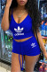 Blue Sexy Casual Print Backless V Neck Sleeveless Two Pieces