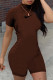 Coffee Fashion Casual Solid Embroidered Half A Turtleneck Skinny Romper