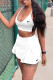 White Sexy Sportswear Solid Embroidered Spaghetti Strap Sleeveless Two Pieces