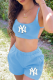Blue Casual Print Hollowed Out Spaghetti Strap Sleeveless Two Pieces
