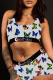 White Sexy Print Patchwork U Neck Sleeveless Two Pieces